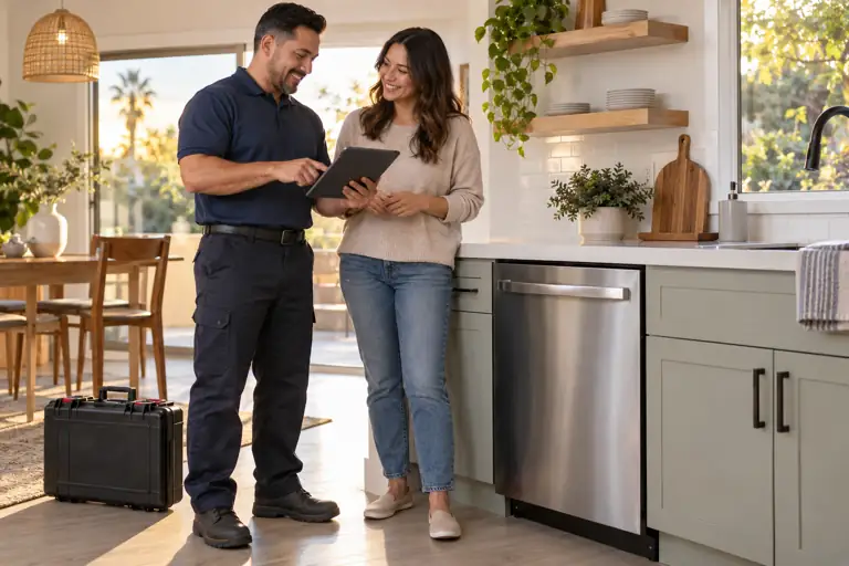 AI-generated appliance concept: discussing the next step with fictional adults; not actual business staff