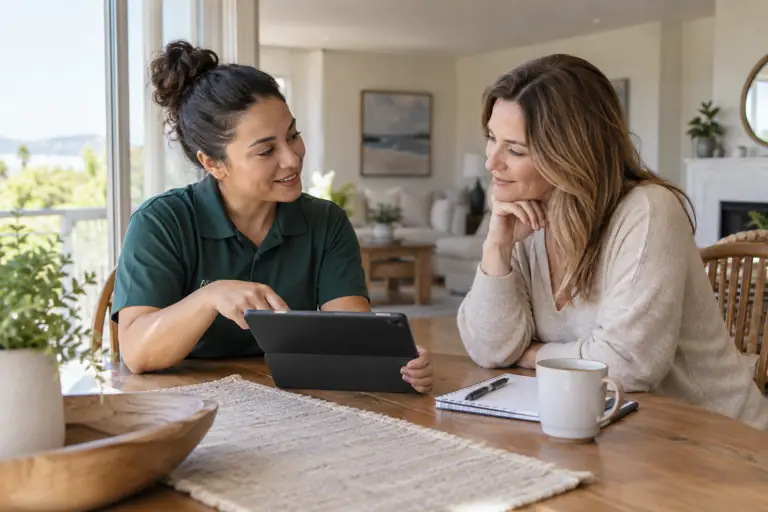 AI-generated appliance concept: planning the visit with fictional adults; not actual business staff