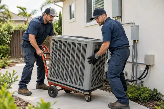 AI-generated hvac concept: working together with fictional adults; not actual business staff