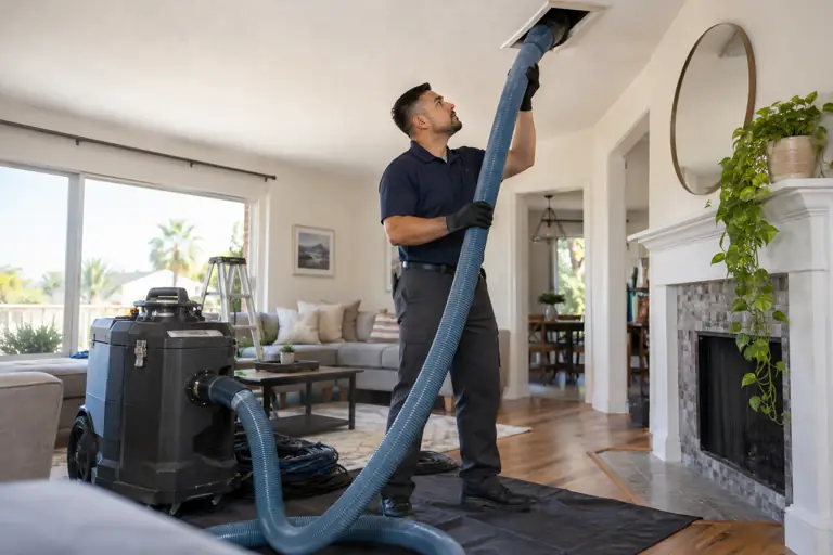 AI-generated hvac concept: ventilation checks with fictional adults; not actual business staff