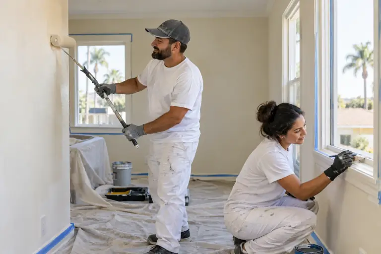 AI-generated home concept: wall finishing with fictional adults; not actual business staff