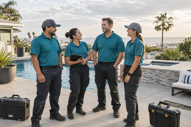 AI-generated pool concept: working together with fictional adults; not actual business staff