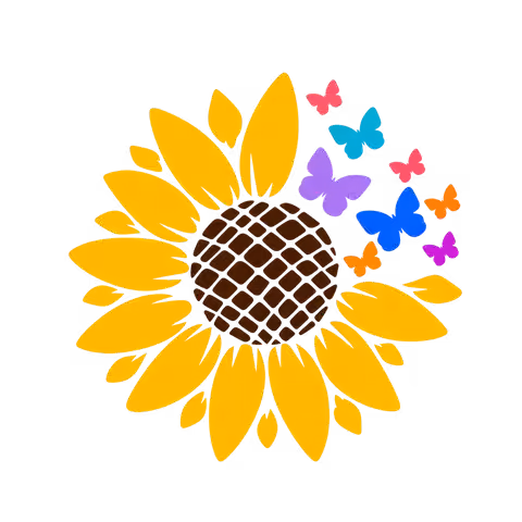 Sunflower and colorful butterflies