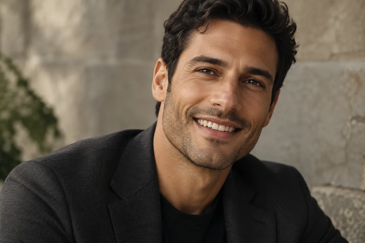 Editorial portrait of a smiling man in a charcoal jacket