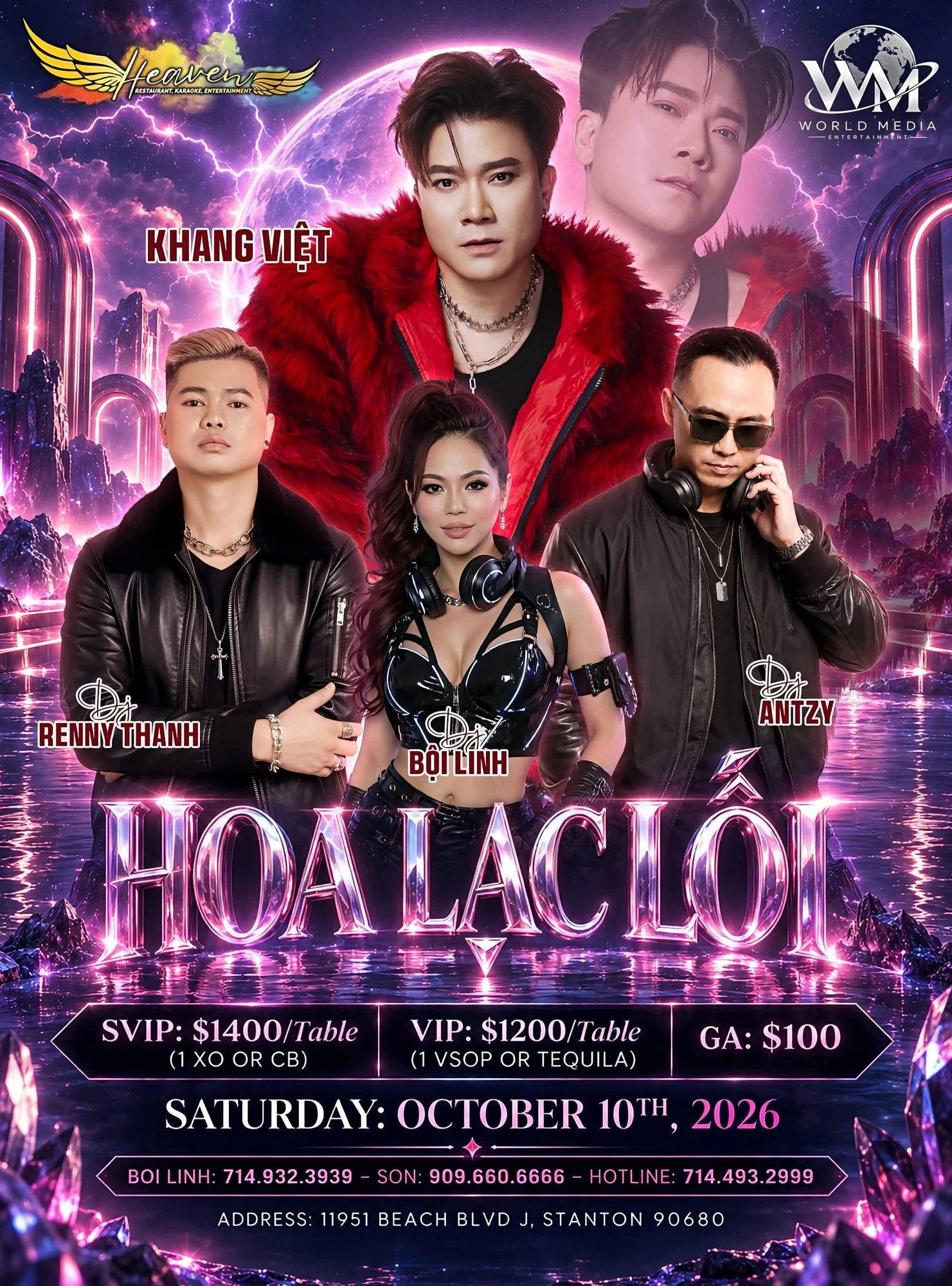 Hoa Lạc Lối event poster: Khang Việt, DJs Renny Thanh, Bội Linh and Antzy, October 10, 2026 at Heaven