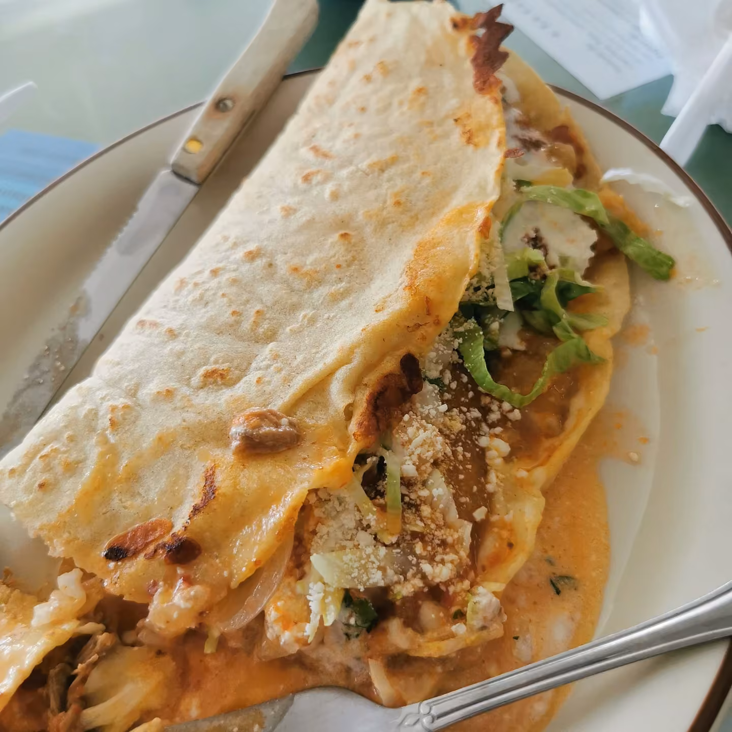 Actual filled tortilla dish photographed at Licha’s Restaurant
