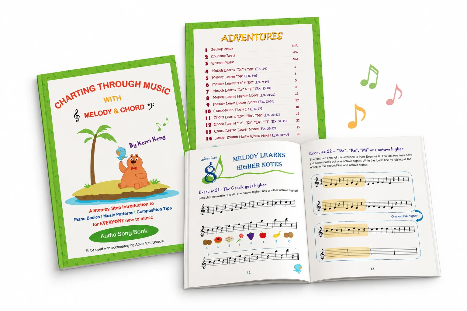 Charting Through Music books and sample music pages.