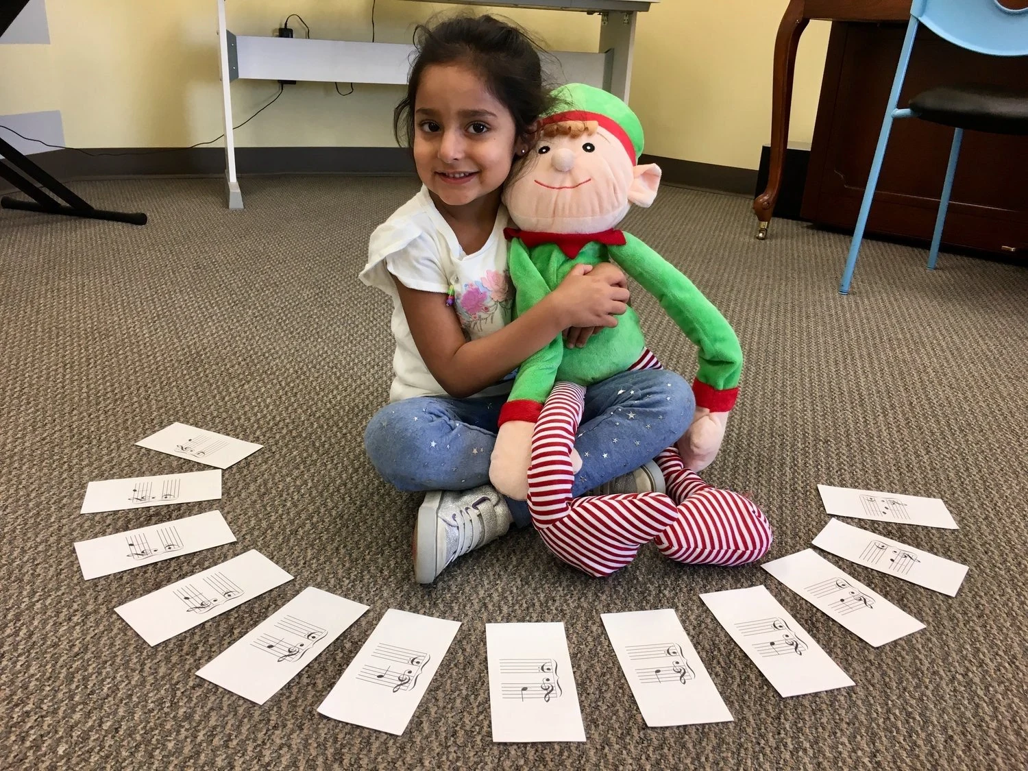 A student exploring music-pattern cards.