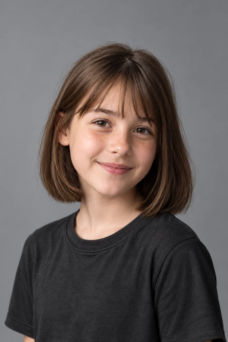 Girl with a shoulder-length bob and soft fringe