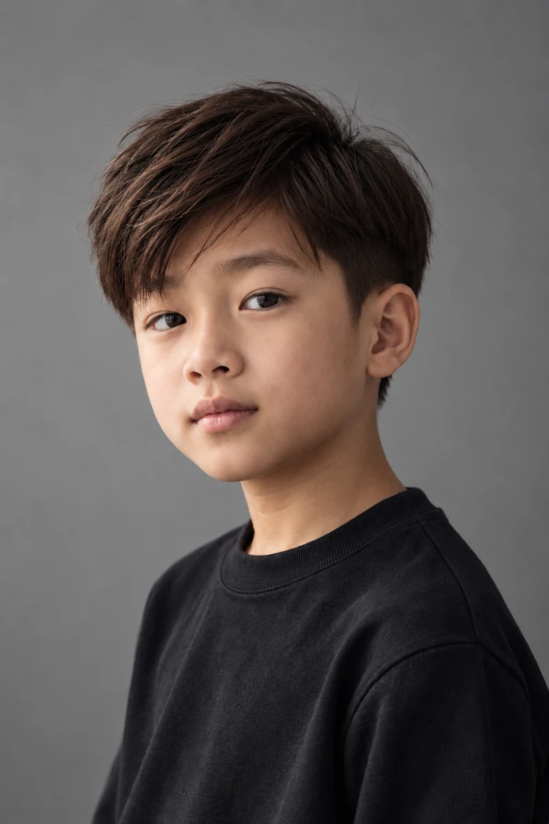 Boy with a tidy side fringe and softly tapered sides