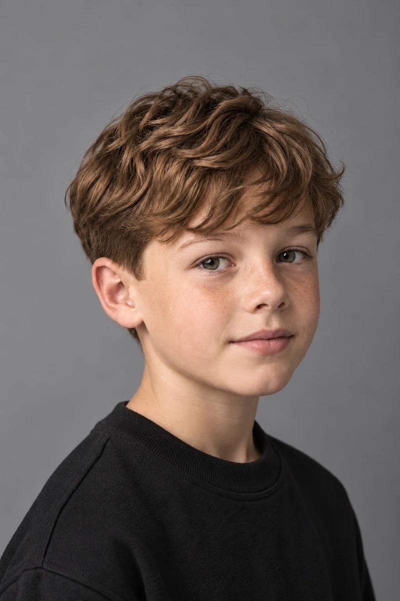 Boy with a naturally wavy crop and soft fringe