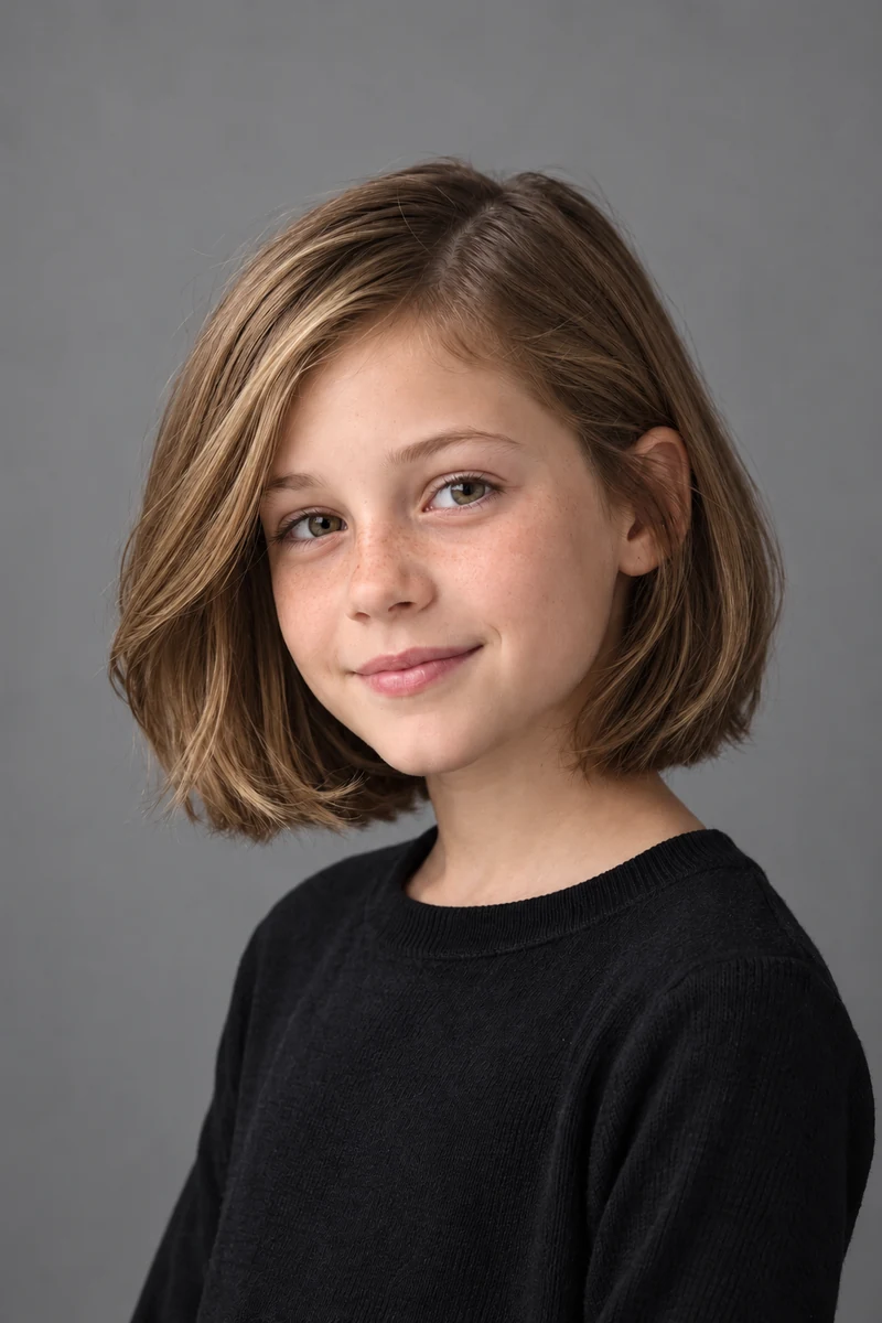 Girl with a lightly layered side-part bob
