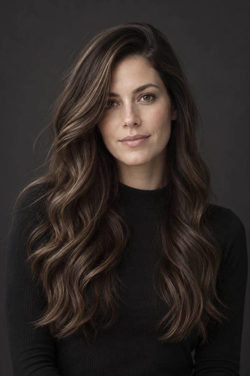 Woman with soft long brunette waves