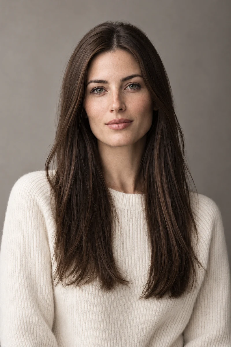 Woman with long straight dark hair