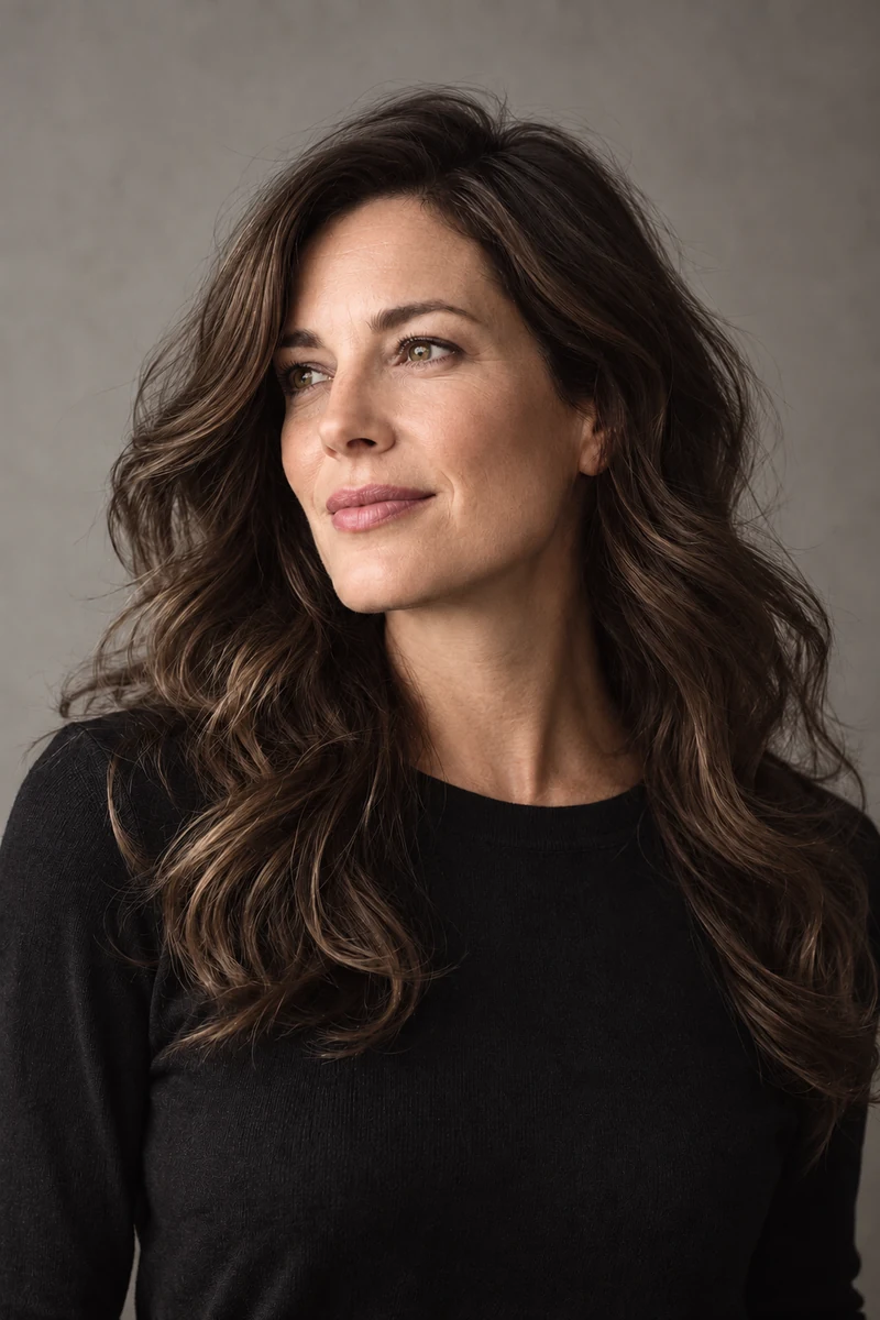 Woman with loose dark waves