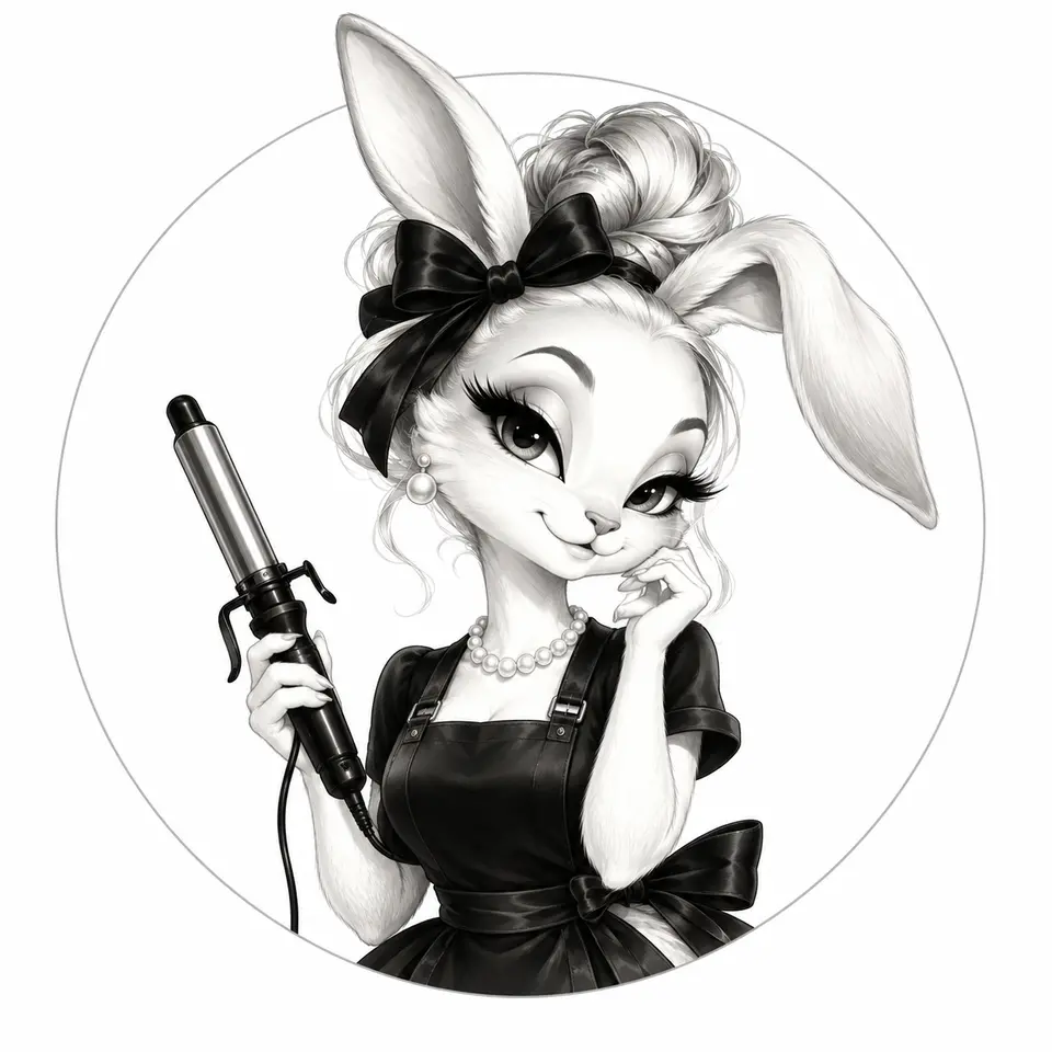 Kathy’s black-and-white rabbit stylist illustration