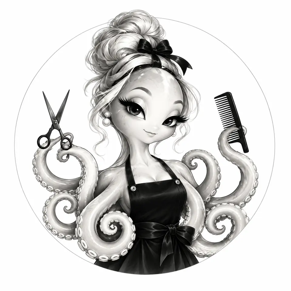 Thao’s black-and-white octopus stylist illustration