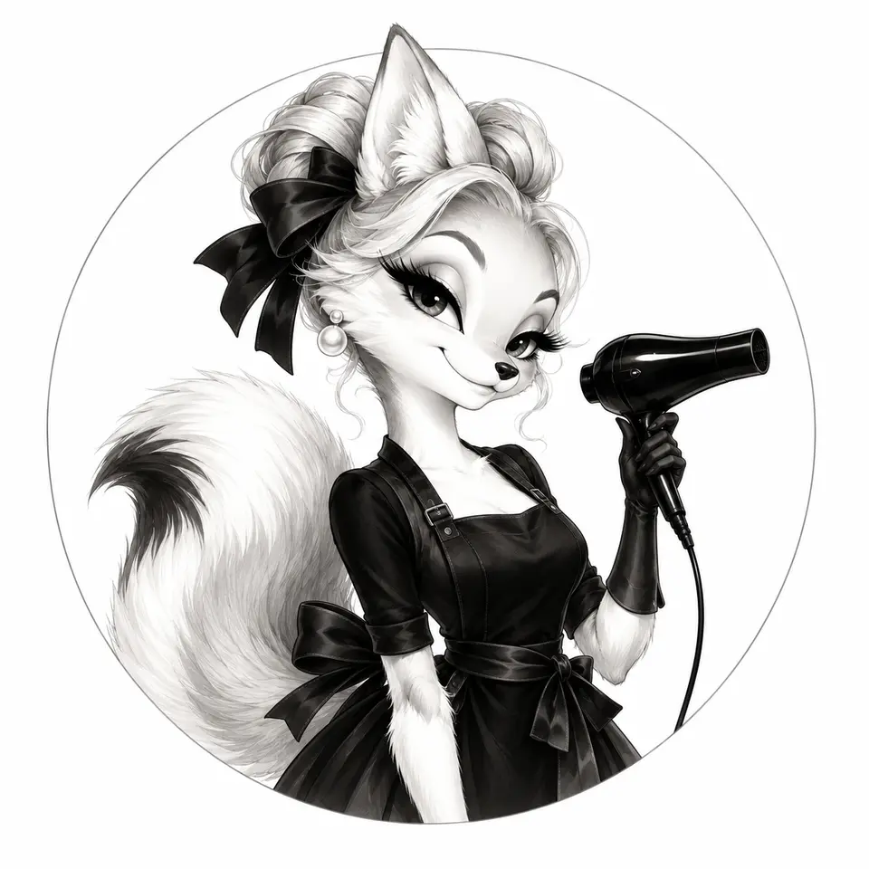 Thuy’s black-and-white fox stylist illustration