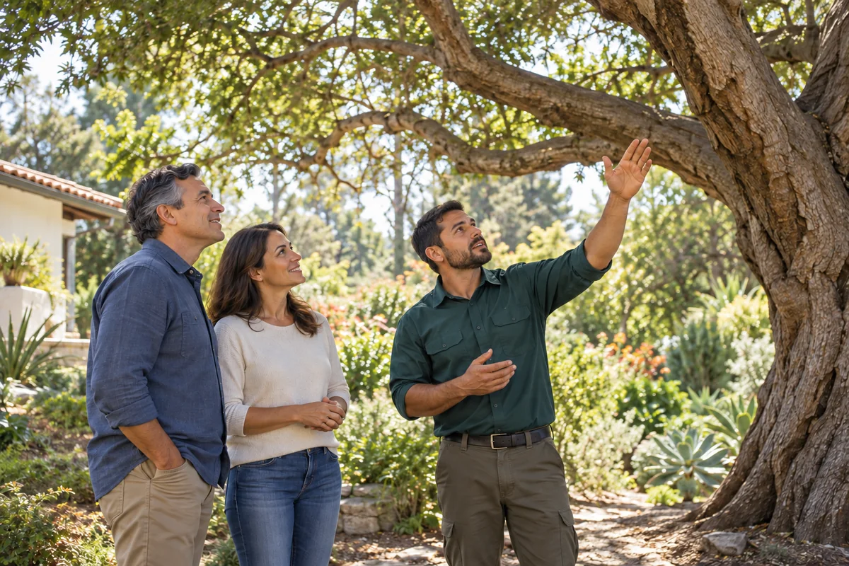 AI-generated tree concept: a clear conversation with fictional adults; not actual business staff