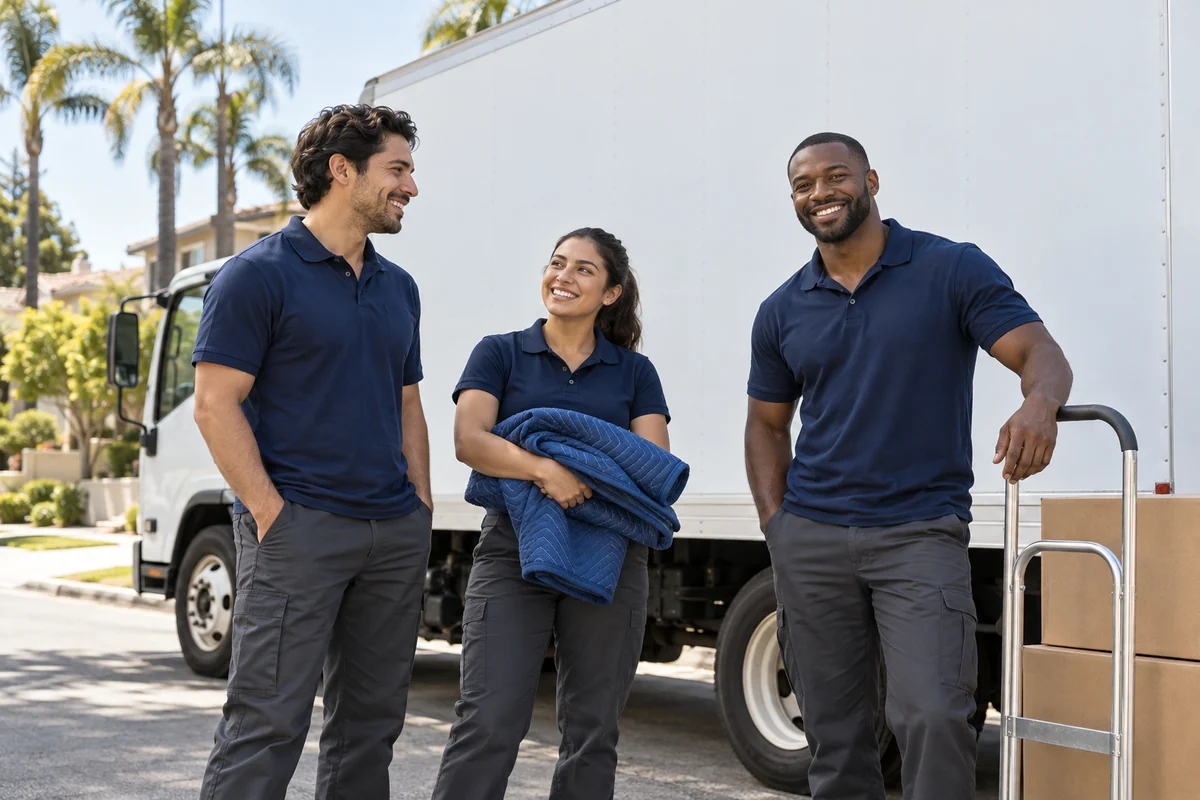 AI-generated moving concept: a clear conversation with fictional adults; not actual business staff