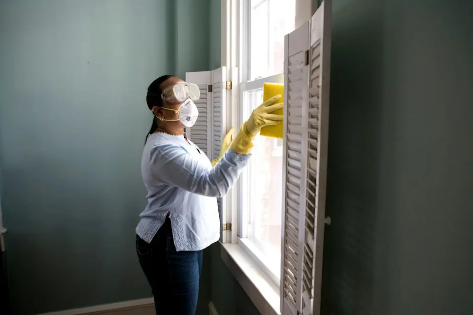 Boardwalk Cleaners · Person cleaning window blinds — illustrative stock photograph 5