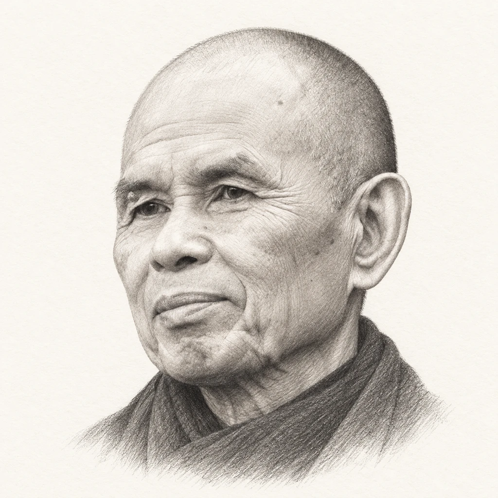 Graphite pencil portrait illustration of Thích Nhất Hạnh